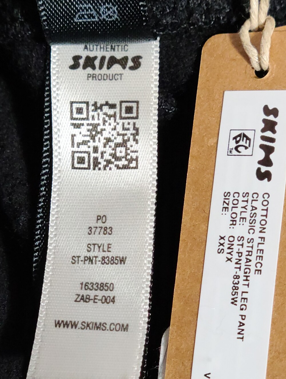 SKIMS Cotton Fleece Classic Straight Leg Pants Black Onyx Women XXS NEW - Picture 5 of 6